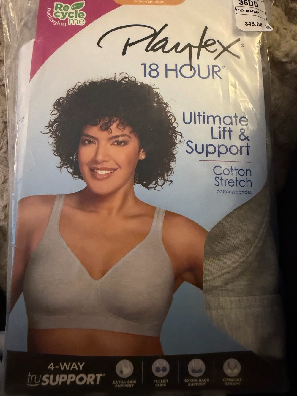 Playtex 474C 18 Hour Ultimate Lift & Support Bra in Grey Heather 36DD